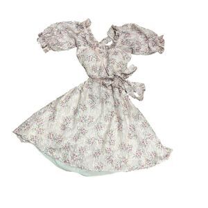 Ruby Floral Criss Cross Tie Back Mini Dress with Ruffle Puff Sleeves